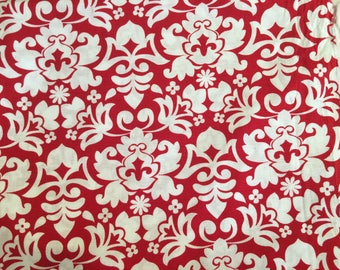 Red and white damask fabric - red damask fabric by the yard - red fabric by the yard - red and white fabric by the yard