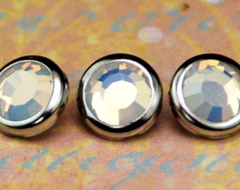 10 White Opal Crystal Hair Snaps - Round Silver Rim Edition -- Made with Swarovski Crystal Element Rhinestones