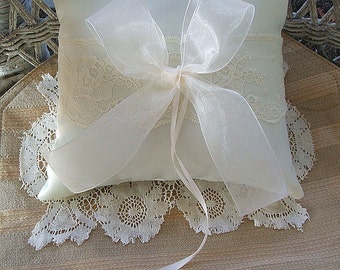 Wedding Pillow, Ring Pillow, White Pillow, or, Ivory Pillow Handmade "ORGANZA"