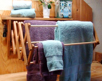 Wooden wall mounted drying rack - use as a clothes drying rack / laundry drying rack / towel rack or for herbs - folding / collapsible