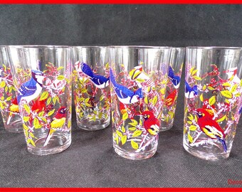 Vintage 6 glasses vintage decor serving birds has lemonade vintage France