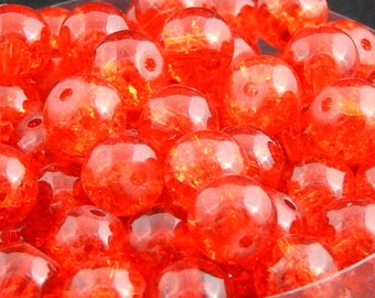 Red Crackle glass beads 8mm, set of 20