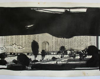 The Black Pictures, Curtain, Original India Ink Landscape Drawing on Paper, Stooshinoff