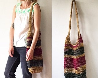 20% OFF SALE Vintage Net Bag , Woven Jute Bag , Summer Bag
