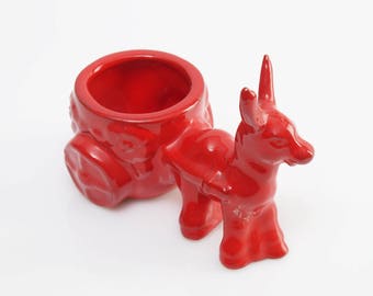Vintage West German Donkey with Cart Planter or Bowl in Red by Siekera