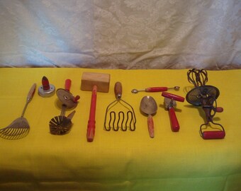 Vintage Kitchen Solid Red A & J, Krmsco, Edlund Junior, Androck Utensils