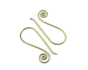 Yellow Gold Niobium Swan Spiral Hooks, No Nickel Earrings for Sensitive Ears, Gold Color Anodized Niobium Hypoallergenic Ear Wires