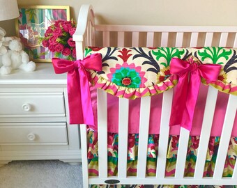 Bumperless Crib Bedding, Santa Maria Damask Crib Bedding, Chevron Baby Bedding, Bumperless Baby Bedding, Hot Pink Crib Bedding, Baby Bedding