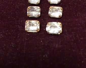 Vintage set of emerald cut rhinestone buttons