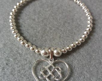 Sterling Silver Bead Bracelet, Infinity Heart bracelet, Stretch Bracelet, stacking bracelet, silver bracelet