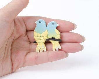 Nice Lover Birds Brooch, Valentine's Day Gift for Her, Couple, Small handmade brooch, Bird Brooch, Romantic girl woman, Love, Love pin Woman