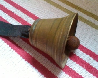 French decorative metal bell with chain for hanging - vintage garden or porch decor