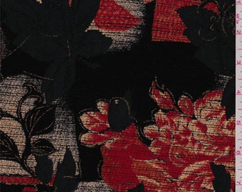 Red/Black Floral Chenille Jacquard, Fabric By The Yard