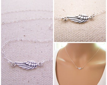 Sideways Angel Wing Necklace - Sterling Silver Necklace - Memorial Necklace - Guardian Angel Necklace - Simple Necklace - Gift For Her