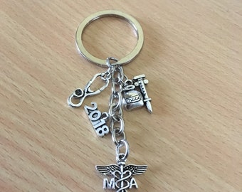 MA Keychain, Medical Assistant Keyring Gift, MA Caduceus Symbol Keychain, MA Keyring,