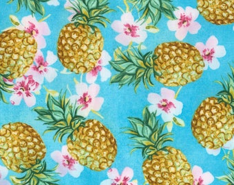 Blue Pineapple from the Oasis Collection from Timeless Treasures, Pineapples, Hawaiian, Luau Fabric, Tropical Fabric