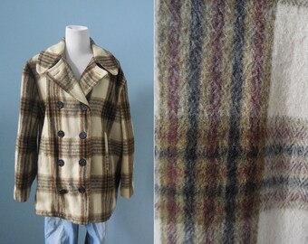 LANA capa cuadros guisante capa lana breasted doble capa invierno capa hombres Vintage hombre 42 grandes