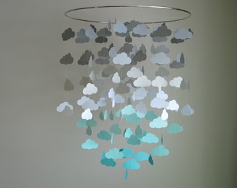 Gray & Teal/Aqua/Turquoise Cloud Mobile (Large) // Nursery Mobile - Choose Your Colors