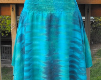 Tie Dye Hankie Hem Skirt in Island Greens