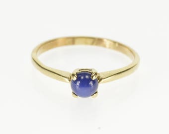10K Round Blue Star Sapphire Cabochon Prong Set Ring Size 6.75 Yellow Gold