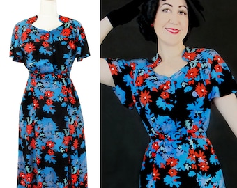 Vintage 1930's 1940's Rayon dress / Darla / Authentic vintage reproduction / floral 30s 40s dress / XS S M L Xl / Made to order