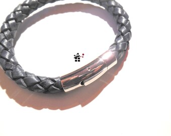 thick braided leather strap ~ Navy Blue ~.