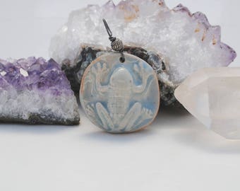 ceramic face pendant clay necklace ornament small frog mask focal bead