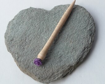 Maple hair stick with cast rose, 5 1/2 inches