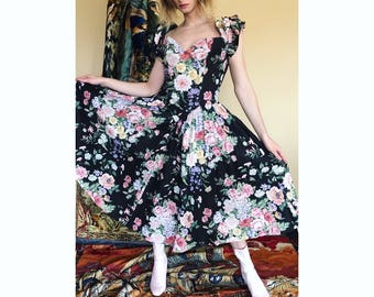 80s floral sweetheart dress
