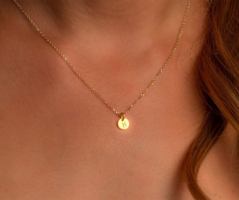 Womens personalized Gold Initial Necklace 14k solid Gold Gift