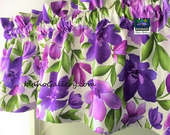 Kitchen Curtain Catalina Ultra Violet Watercolor Purple Floral Pretty Valance Bedroom Curtain Short Valance 11" or 14" Long x 41" Wide