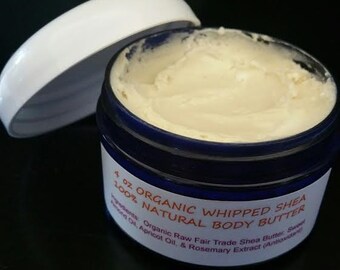 4 oz Unscented ORGANIC BODY BUTTER 100 All Natural Whipped Shea Cream Almond Oil Pure Lotion VeGaN