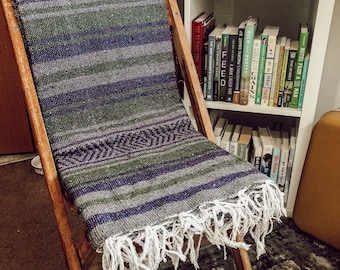 Green, Purple, Grey // HUGE Mexican Blanket Baja Fringe Beach Towel // EMYDDESIGN