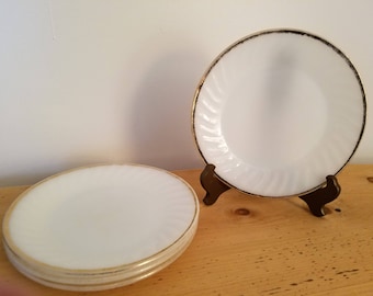 Vintage Fire King Milk Glass Swirl with Gold Trim Dinner Plate