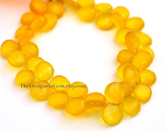 Bright Yellow Faceted Chalcedony Heart Briolettes 11mm- 1/2 STRAND