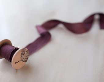 Merlot, deep red silk ribbon, 1" wide, handmade, hand dyed, bridal bouquet, invitations naturally-dyed, wedding favours, photography styling
