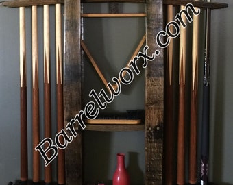 36" whiskey barrel stave wall mount pool cue rack