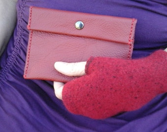 Red Leather clutch wallet recycled