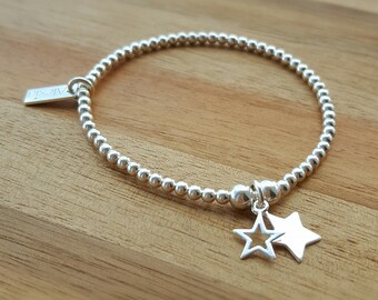 Sterling Silver Bead Bracelet, Silver Bead Bracelet, Silver Beaded Bracelet, Bead Bracelet, Stretch Bracelet, Stacking Bracelet,Gift For Her