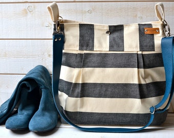 Waterproof Black Adult Diaper bag/canvas diaper bag/Messenger bag STOCKHOLM nautical stripe bag ,graduation gift 10 Pockets,mothers gift