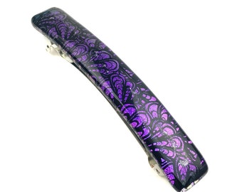 Hair Clip French Barrette, Purple Dichroic, Art Nouveau, Extra Large for Thick Hair