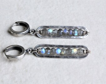Sterling silver labradorite earrings, oxidized silver earrings, labradorite drop earrings, gemstone earrings, artisan jewelry