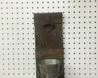 Reclaimed Barn Wood with bucket Rustic bottle Opener- Wood Sign Bottle Top - Bottle Opener
