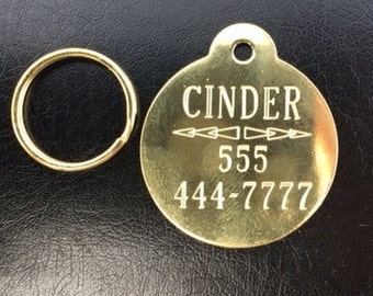 Solid Brass 1 1/4 inch Dog Tag - Art Deco Touch