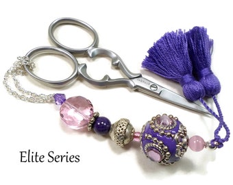 Purple Scissor Fob, OOAK Scissor Keeper, Scissor Minder, Purple Pink Victorian, Quilting, Cross Stitch, Needlepoint, Sewing Accessory