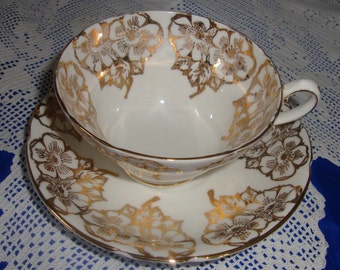 Stanley China Tea Cup And Saucer Hand Painted, GOLDEN ROSES