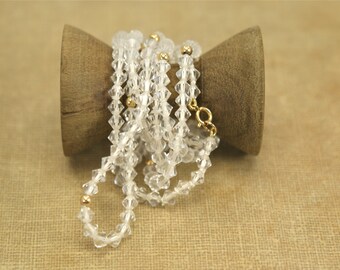 Vintage 4mm Crystal 14K Gold Clasp Beads Necklace