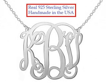 Personalized Silver Monogram Necklace, 1 inch (small) Any initial Silver Monogram, made with 925 sterling silver