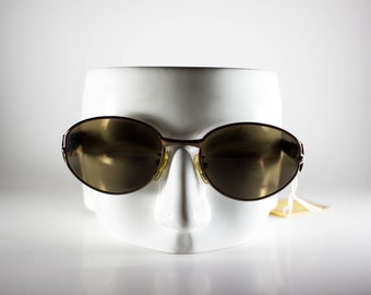 CHARME Vintage Sunglasses Unisex Brown Metal Plastic Oval 1990s CHAS121M-1