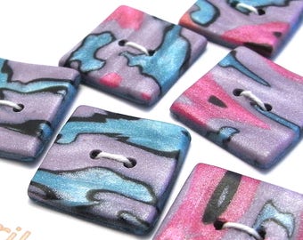 Handmade Square Buttons Lilac Pink Green Black 20mm